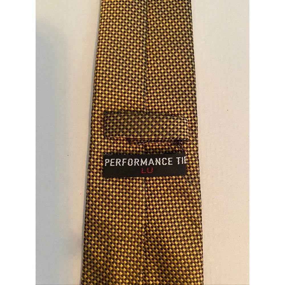 LU Performance Tie Mens Gold Black Micro Check Woven Necktie Professional